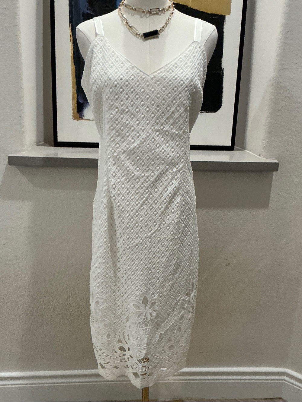 White House Black Market White Lace Midi Slip Dress